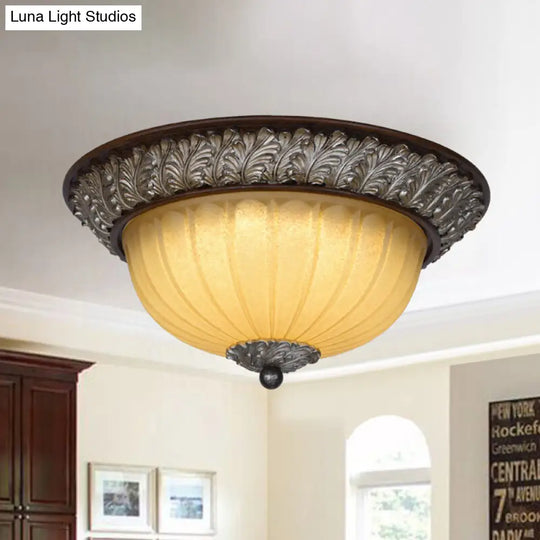 Frosted Glass Dome Ceiling Light Vintage Flush Mount Lamp For Dining Room With 2-Bulb - Beige