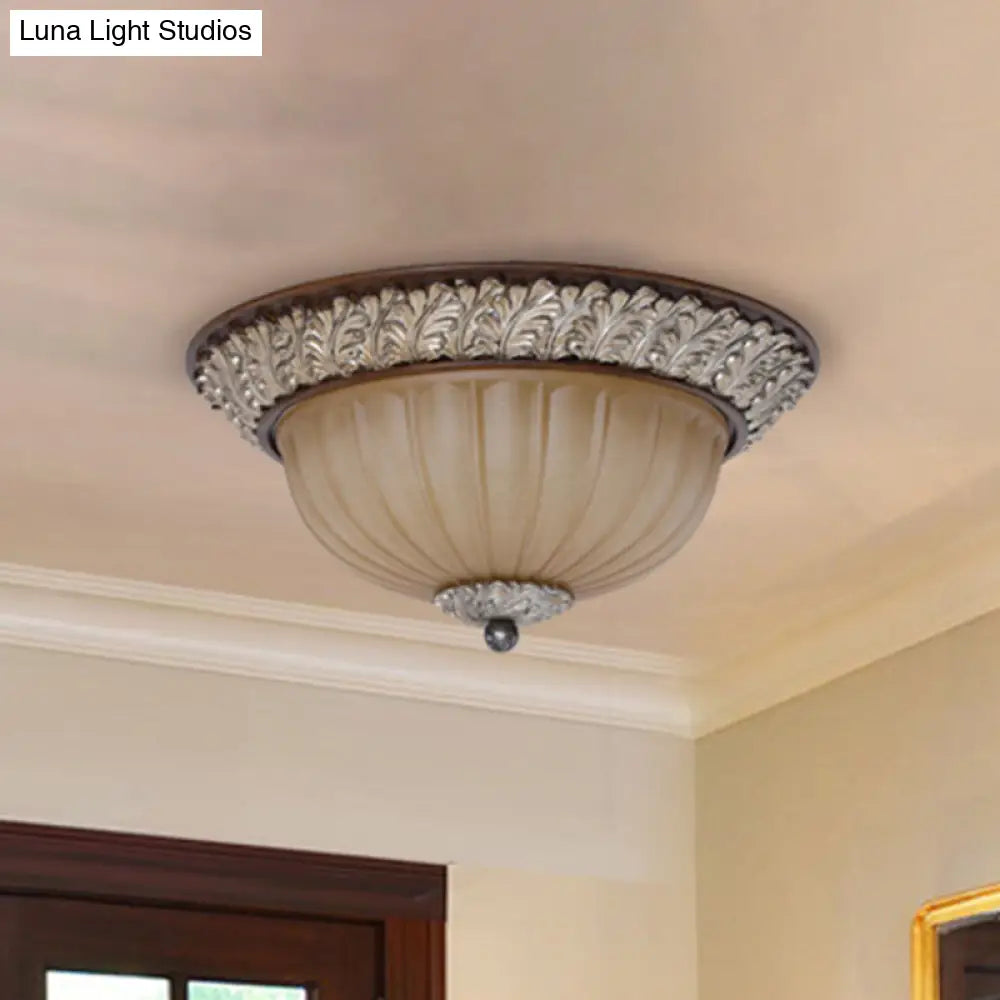Frosted Glass Dome Ceiling Light Vintage Flush Mount Lamp For Dining Room With 2-Bulb - Beige