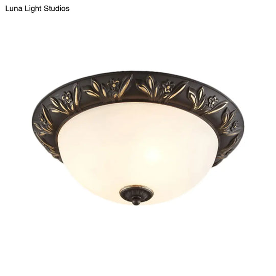 Frosted Glass Dome Flush Ceiling Lamp With Flower Edge Design In Brass/Black And Gold - Available