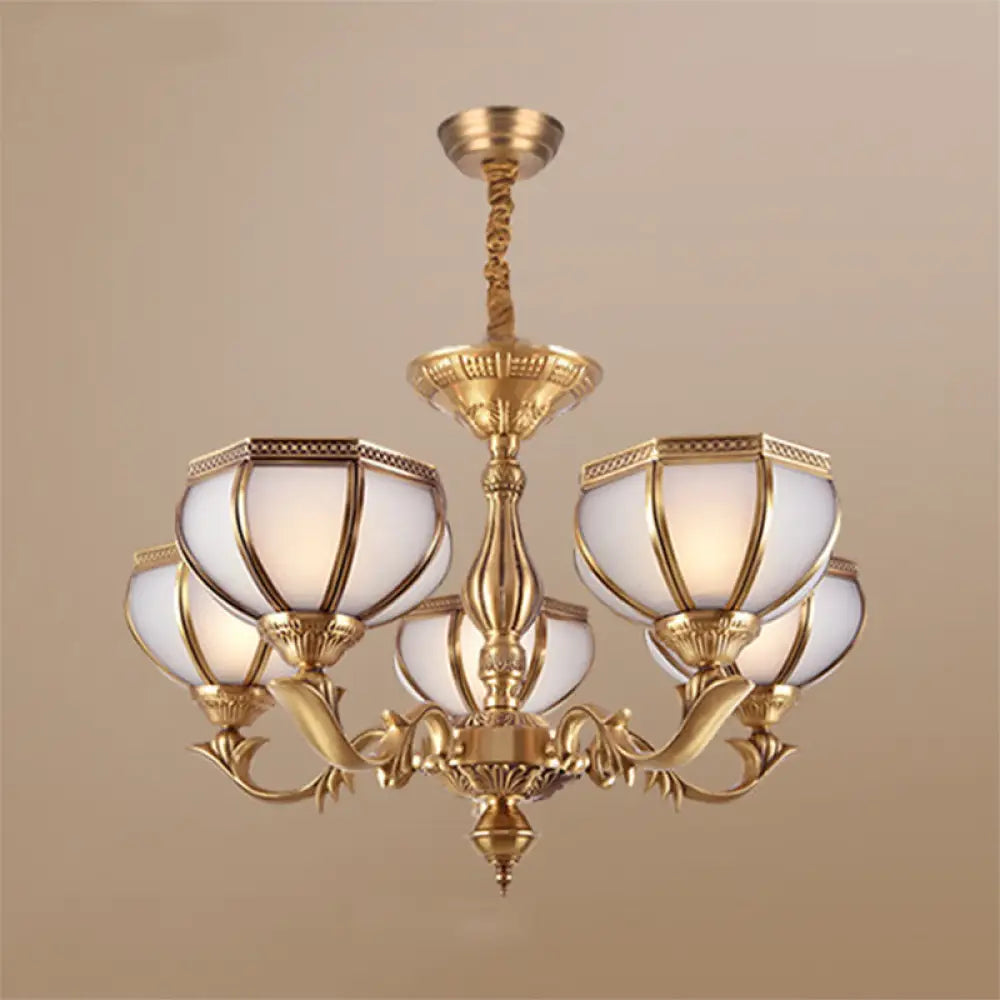 Frosted Glass Dome Hanging Chandelier - White Colonial Pendant Light 3/5/9 Bulbs For Living Room