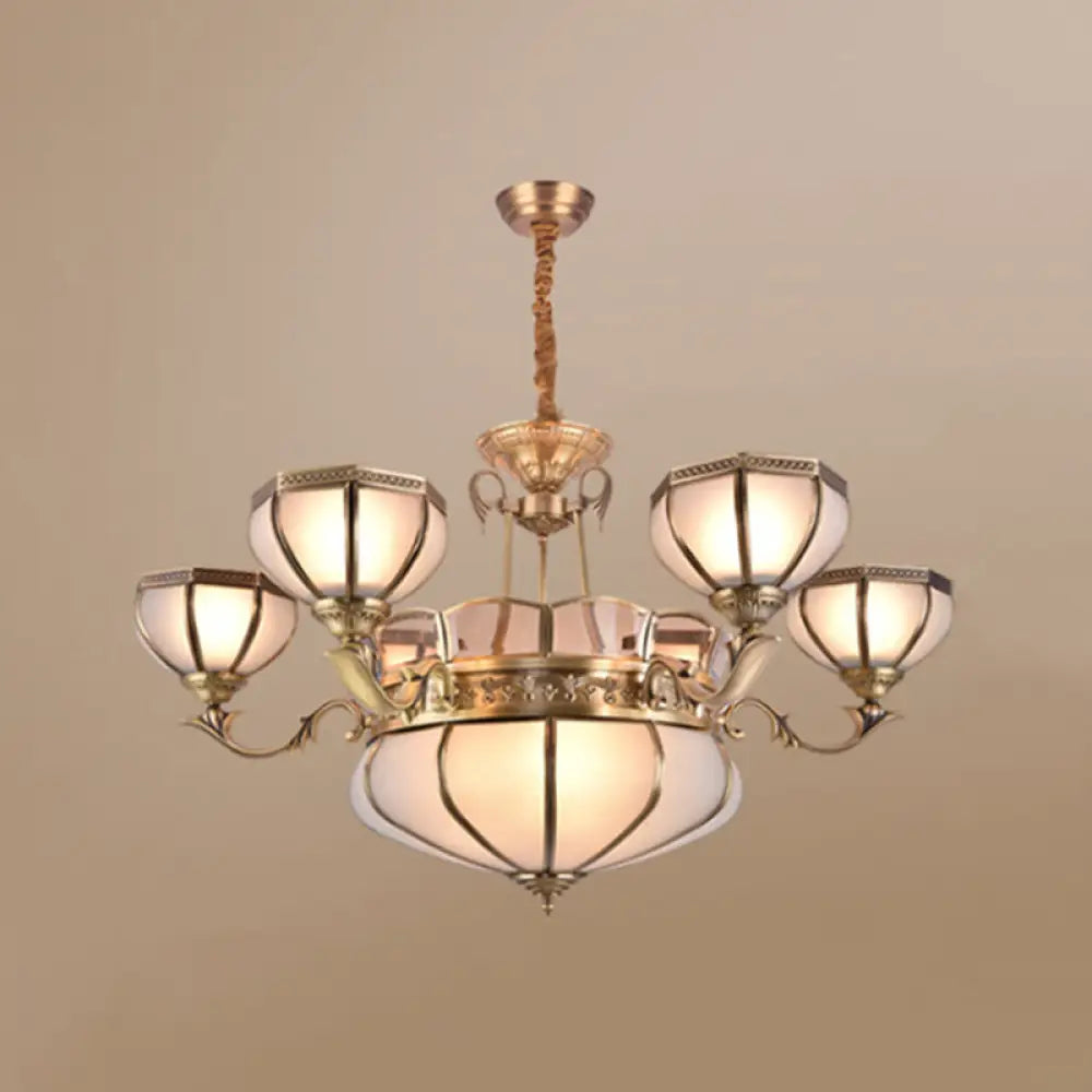 Frosted Glass Dome Hanging Chandelier - White Colonial Pendant Light 3/5/9 Bulbs For Living Room