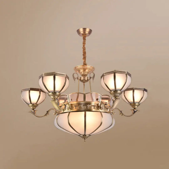 Frosted Glass Dome Hanging Chandelier - White Colonial Pendant Light 3/5/9 Bulbs For Living Room