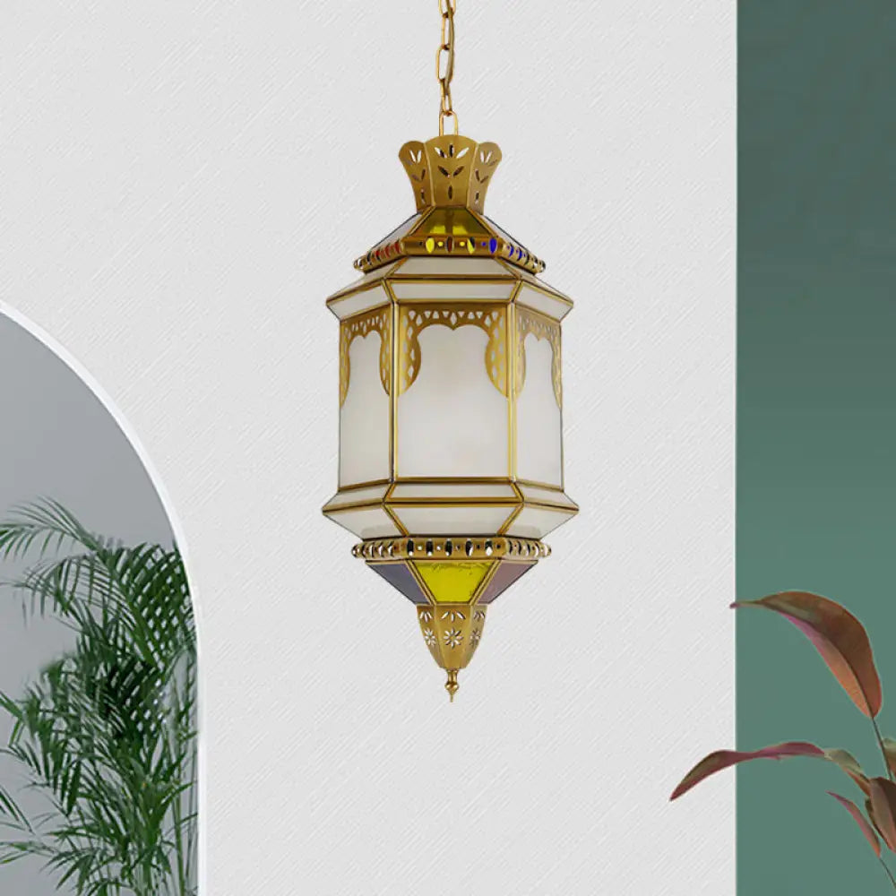 Frosted Glass Drop Antique Brass Hanging Lamp For Restaurant Ceiling