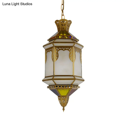 Frosted Glass Drop Antique Brass Hanging Lamp For Restaurant Ceiling