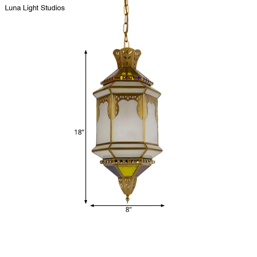 Frosted Glass Drop Antique Brass Hanging Lamp For Restaurant Ceiling