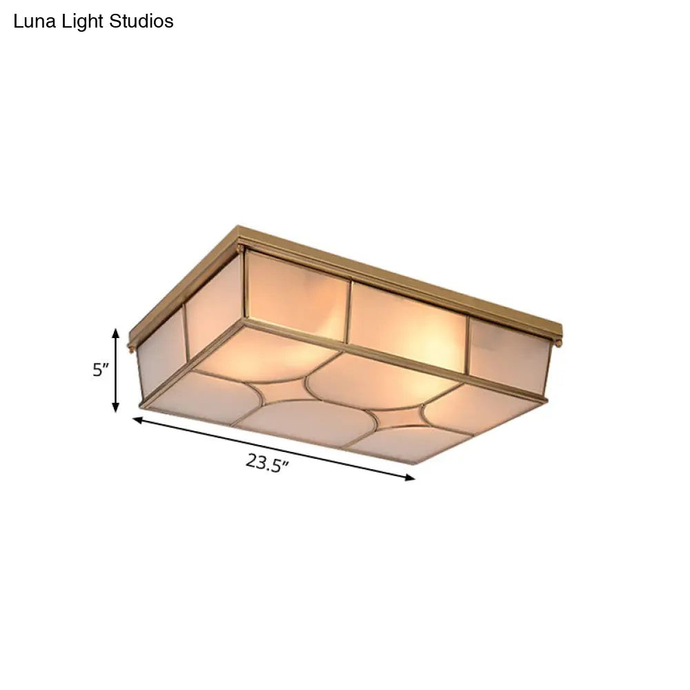 Frosted Glass Flush Ceiling Light In Classic Brass - 3/6 Lights Rectangle Design For Bedroom Mount