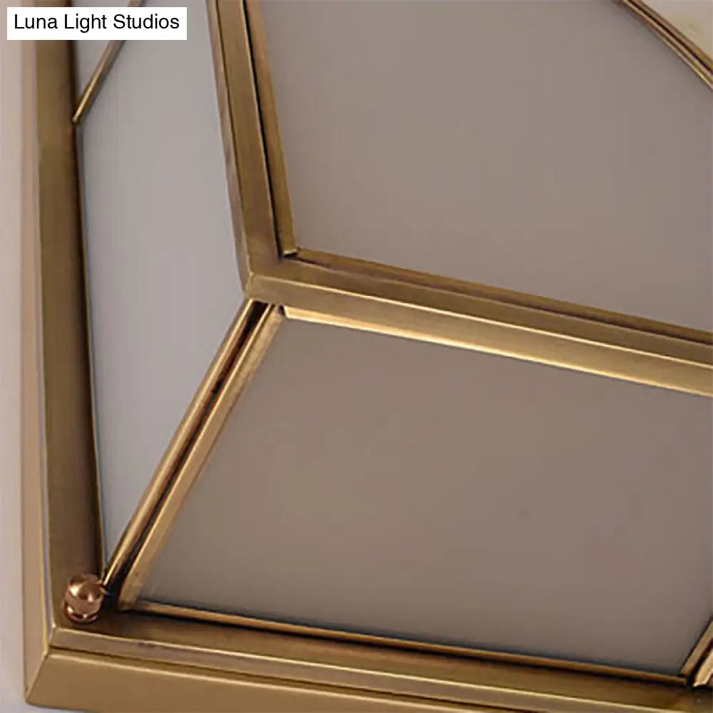 Frosted Glass Flush Ceiling Light In Classic Brass - 3/6 Lights Rectangle Design For Bedroom Mount