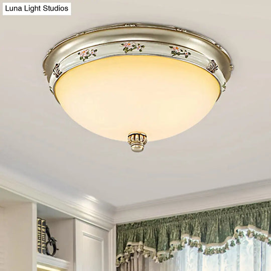 Frosted Glass Flush Ceiling Light With Traditional Brass Finish - 3 Lights Sizes For Living Rooms /