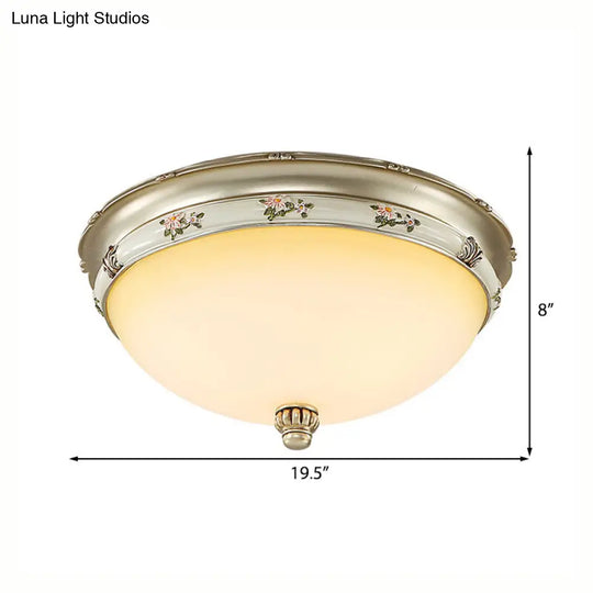 Frosted Glass Flush Ceiling Light With Traditional Brass Finish - 3 Lights Sizes For Living Rooms