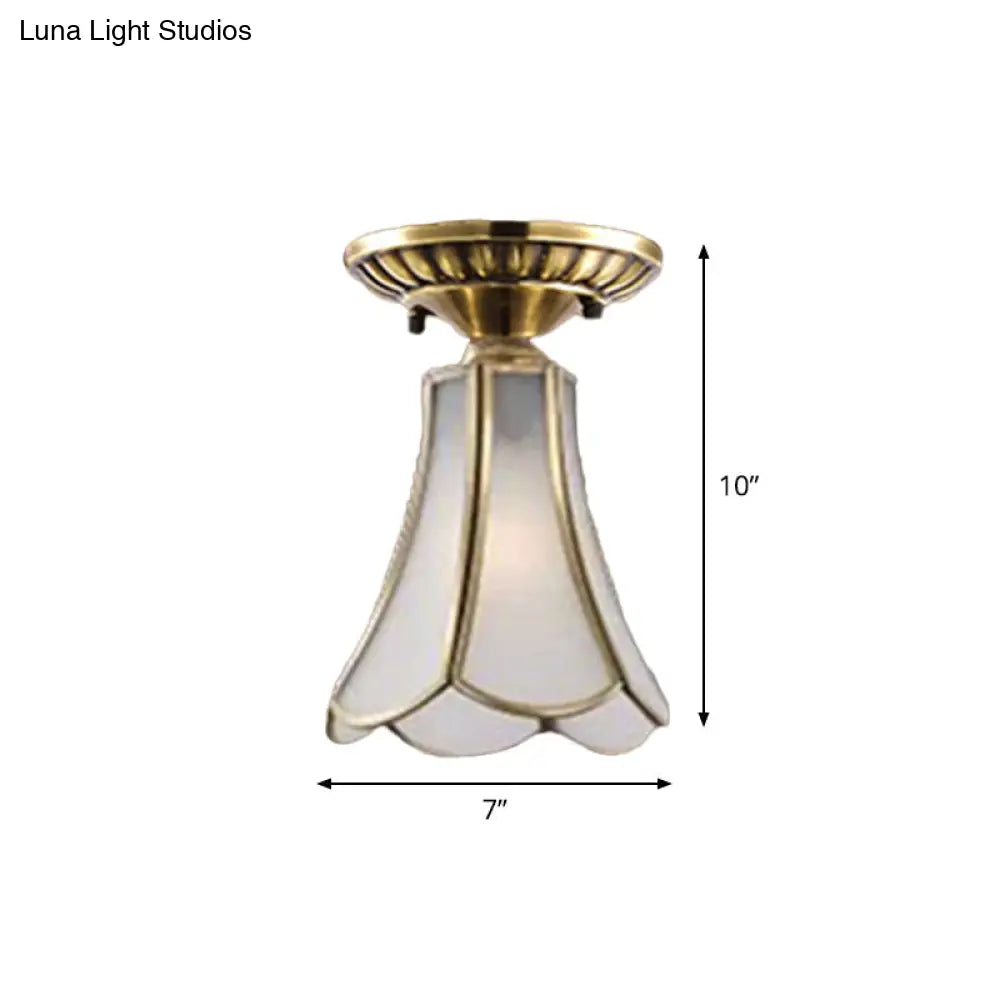 Frosted Glass Flush Lamp - Curved/Cylinder/Flower Design 1 - Light Corridor Mount Light In Brass
