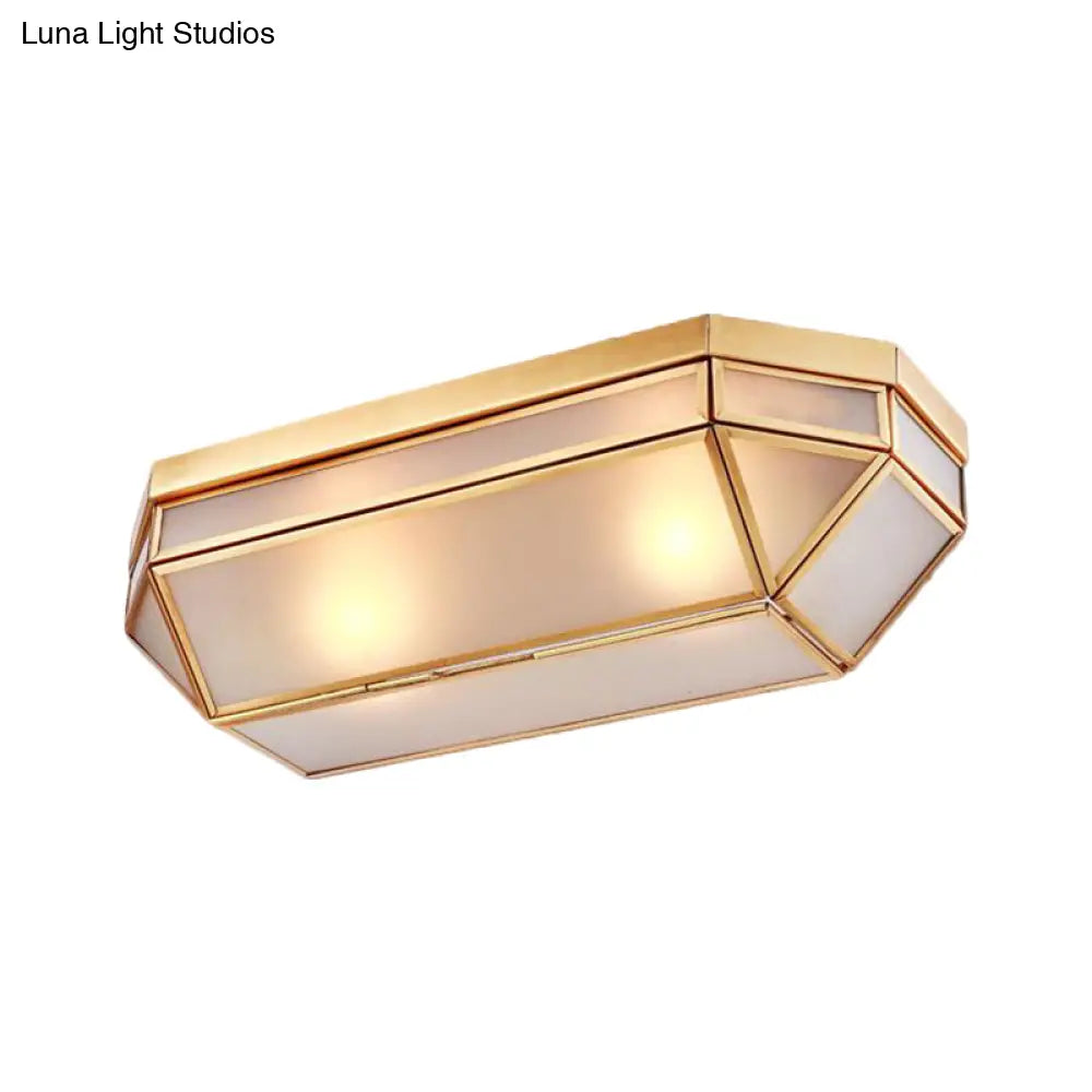 Frosted Glass Flush Mount Fixture With 2 Brass Lights - Perfect For Foyers