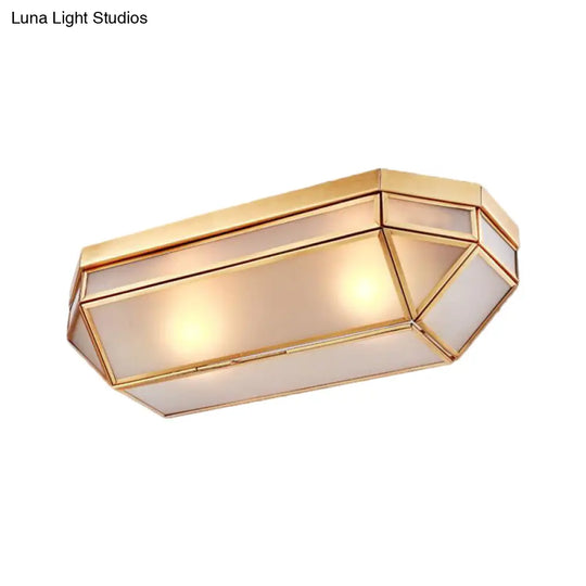 Frosted Glass Flush Mount Fixture With 2 Brass Lights - Perfect For Foyers