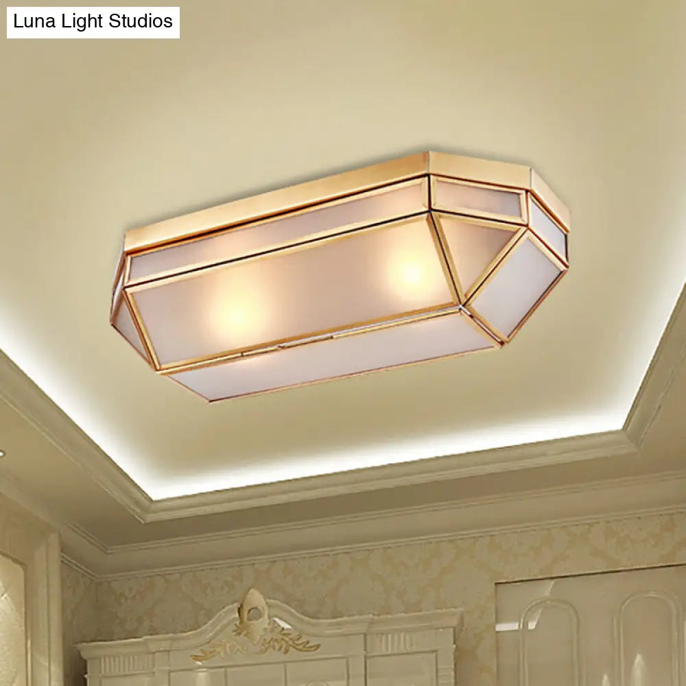 Frosted Glass Flush Mount Fixture With 2 Brass Lights - Perfect For Foyers