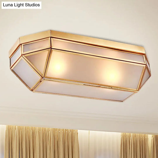 Frosted Glass Flush Mount Fixture With 2 Brass Lights - Perfect For Foyers