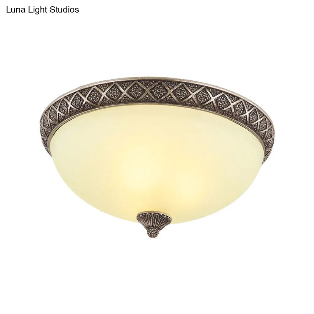 Frosted Glass Flush Mount Lamp With 5 Classic Lights - Brown Ceiling Lighting For Living Room