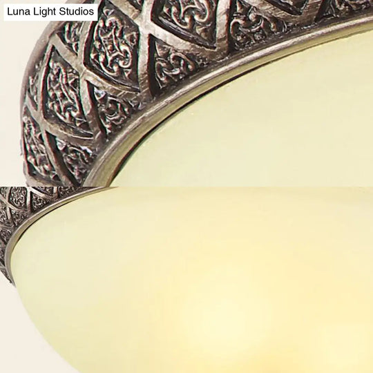 Frosted Glass Flush Mount Lamp With 5 Classic Lights - Brown Ceiling Lighting For Living Room