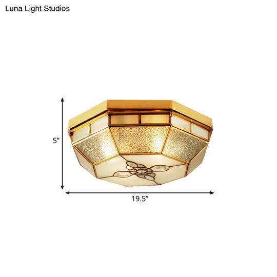 Frosted Glass Geometric Flush Ceiling Light With Gold Accents - Traditional Bedroom Lighting (4/6