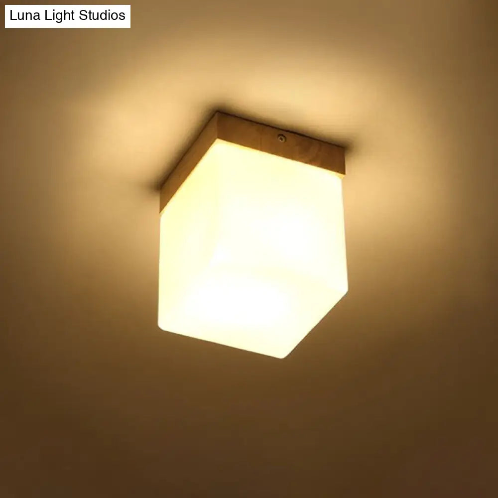 Frosted Glass Geometric Flush Mount Light - Nordic Style Ceiling Fixture For Corridor In White