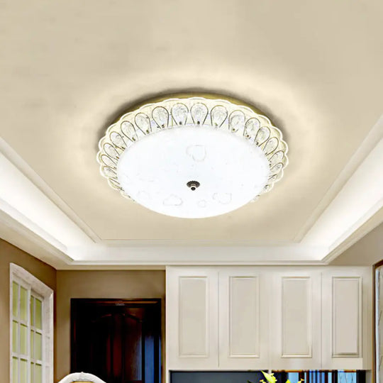 Frosted Glass Gold Ceiling Lamp - Domed Led Flush Light With Crystal Accent (16’/19.5’ Wide) / 16’