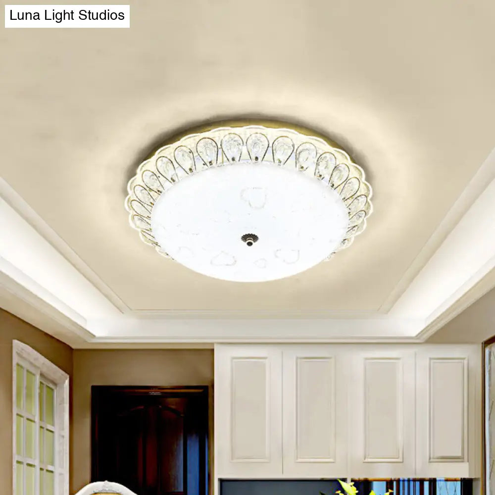 Frosted Glass Gold Ceiling Lamp - Domed Led Flush Light With Crystal Accent (16/19.5 Wide) / 16