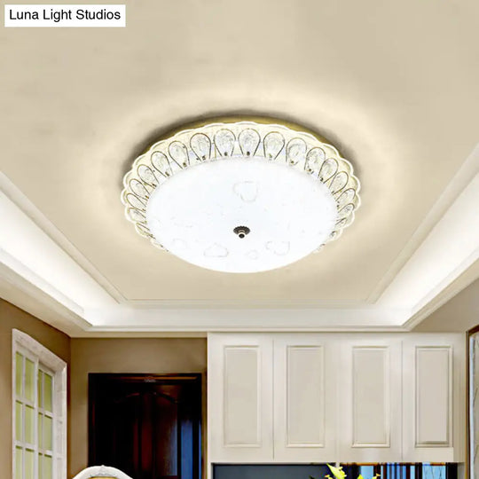 Frosted Glass Gold Ceiling Lamp - Domed Led Flush Light With Crystal Accent (16/19.5 Wide) / 16