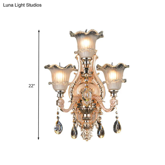 Frosted Glass Gold Wall Lamp: Traditionalist Floral Lighting Fixture For Restaurants With Crystal