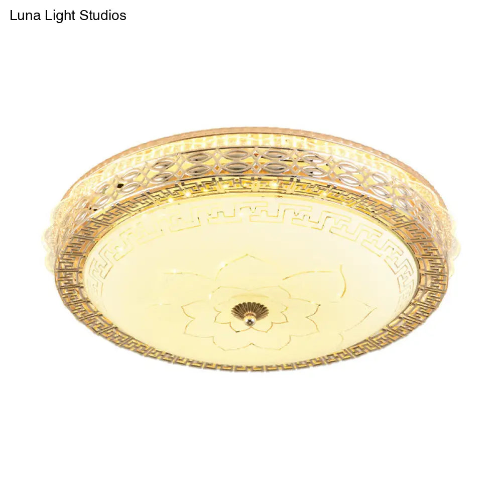 Frosted Glass Hollowed Flush Lamp With Golden Led Ceiling Light Fixture