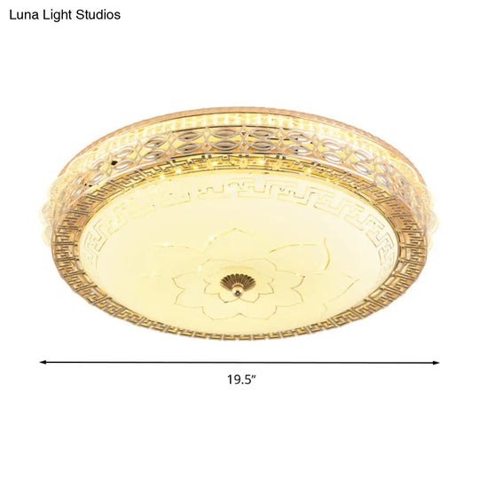 Frosted Glass Hollowed Flush Lamp With Golden Led Ceiling Light Fixture