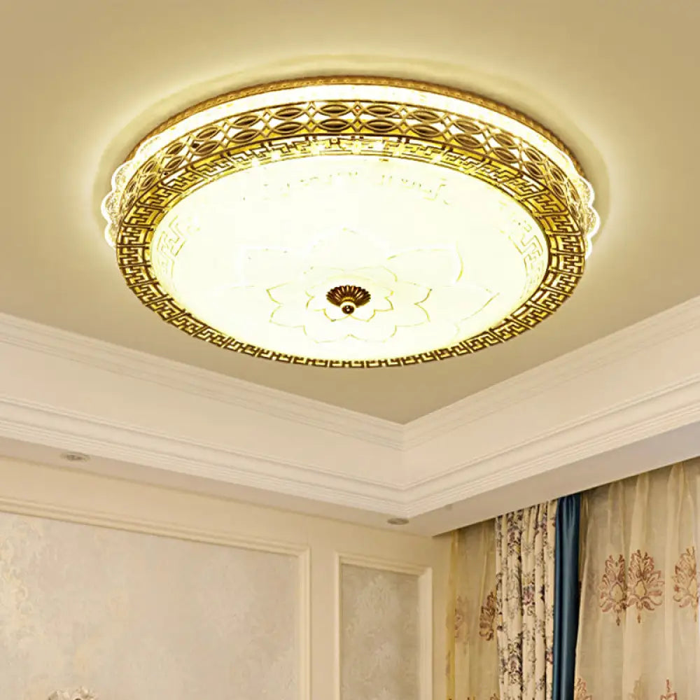 Frosted Glass Hollowed Flush Lamp With Golden Led Ceiling Light Fixture Gold
