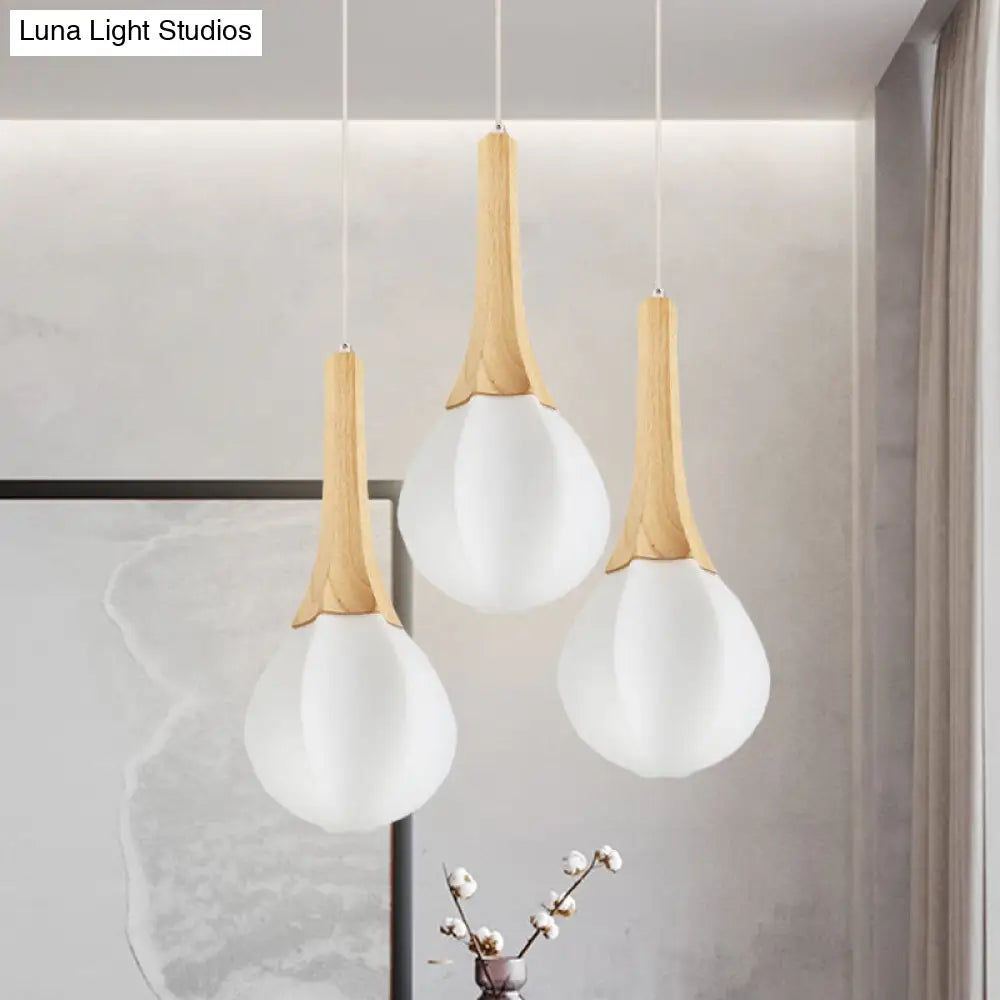 Ice Cream-Shaped Multi-Light Pendant: Modern Frosted White Glass 3-Bulb Wood Ceiling Fixture