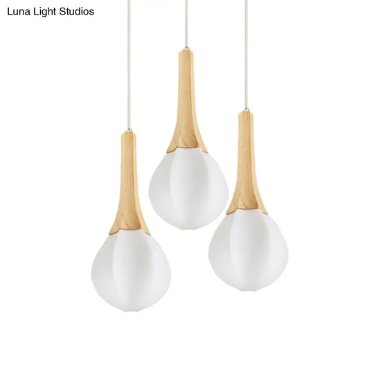 Frosted Glass Ice Cream Shape Pendant Light With Wood Ceiling Fixture And 3 Bulbs