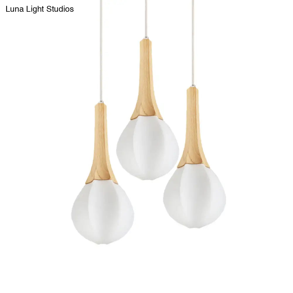 Ice Cream-Shaped Multi-Light Pendant: Modern Frosted White Glass 3-Bulb Wood Ceiling Fixture