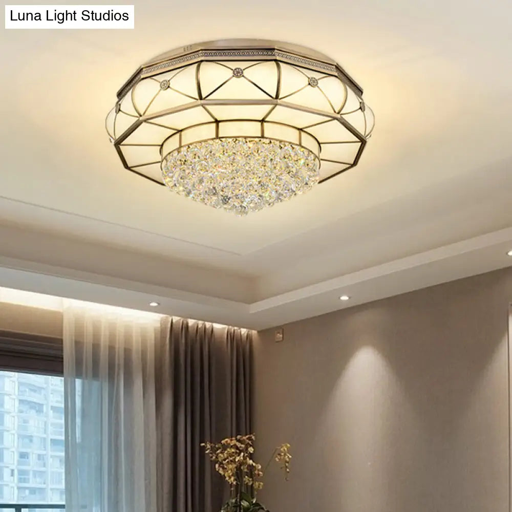 Frosted Glass Led Ceiling Light With Crystal Ball For Modern Bedrooms