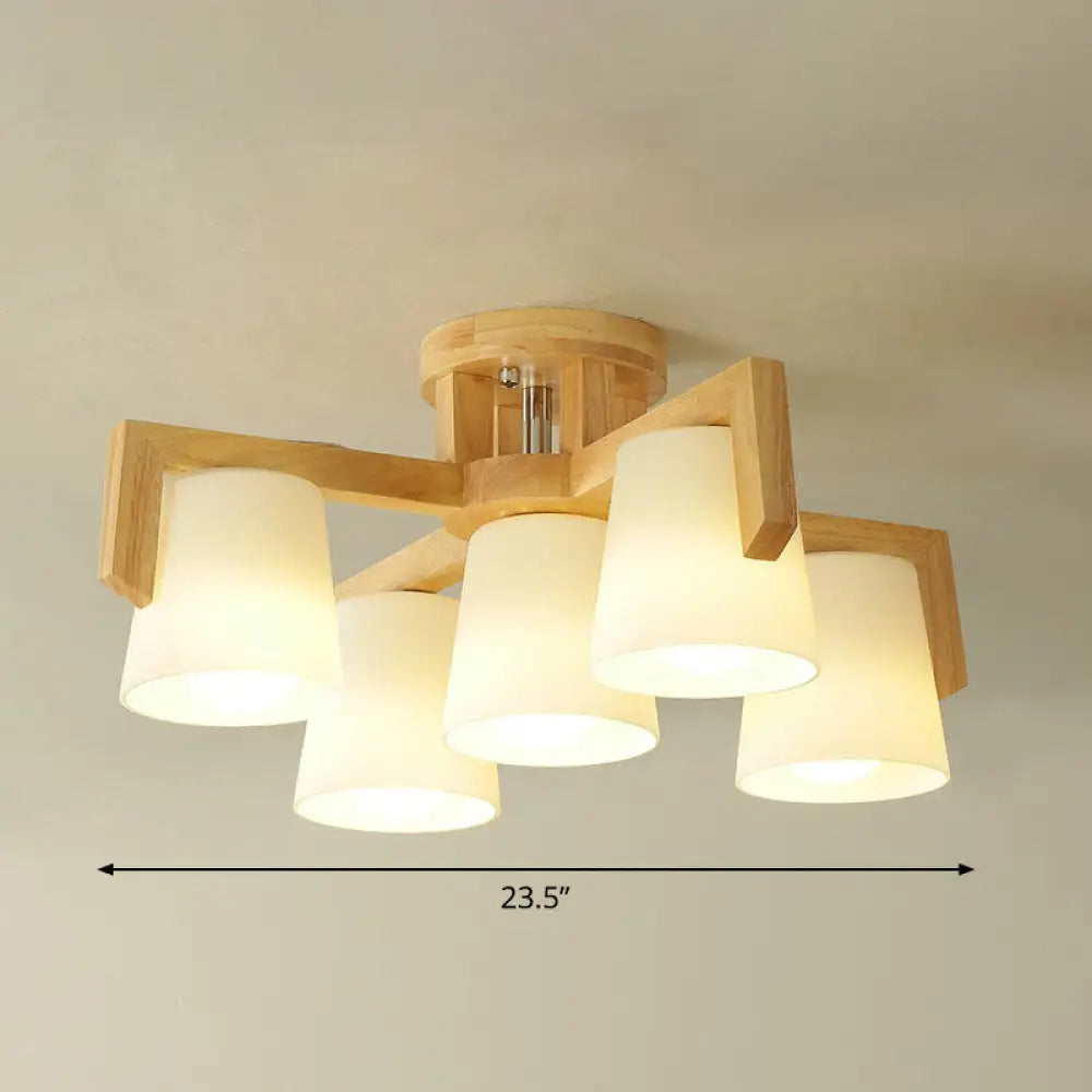 Frosted Glass Modern Wood Flush Mount Ceiling Light For Conic Living Room Ambiance 5 /