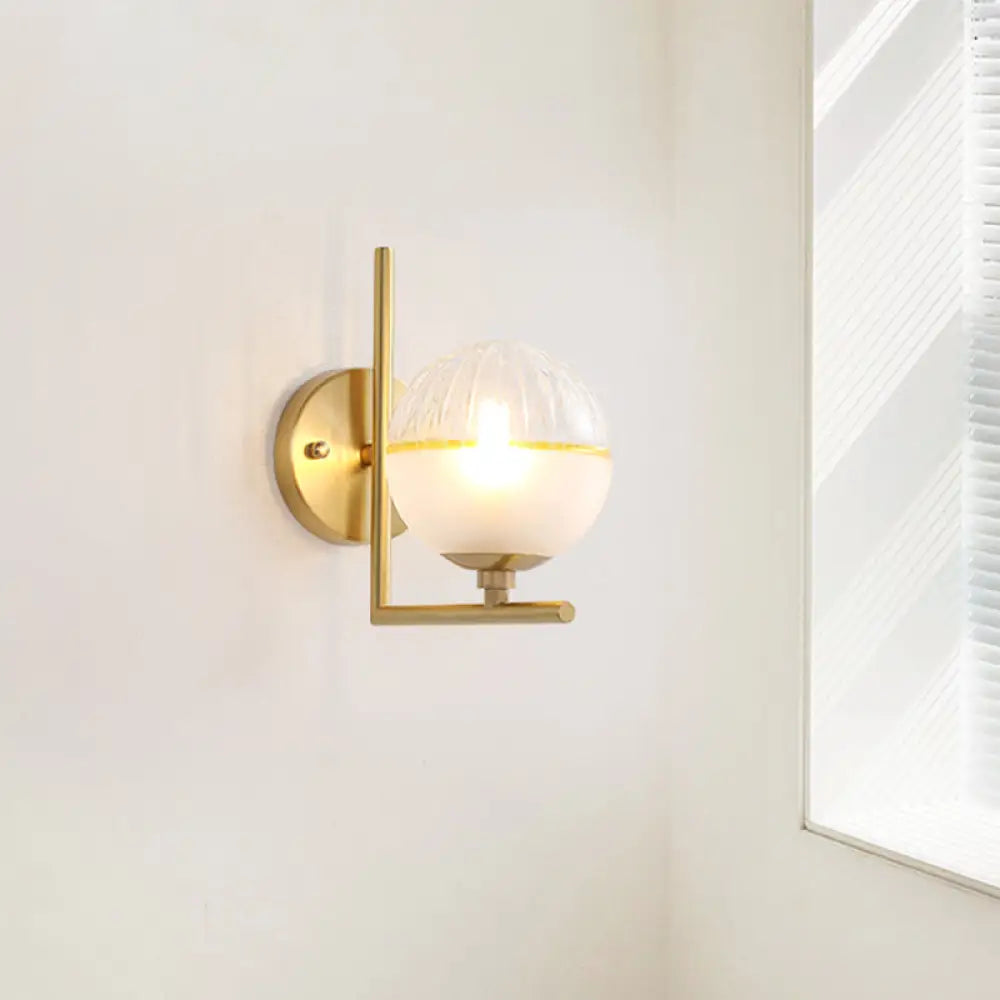 Frosted Glass Modernist Sconce With Brass Wall Mount - 1 Head Light Fixture