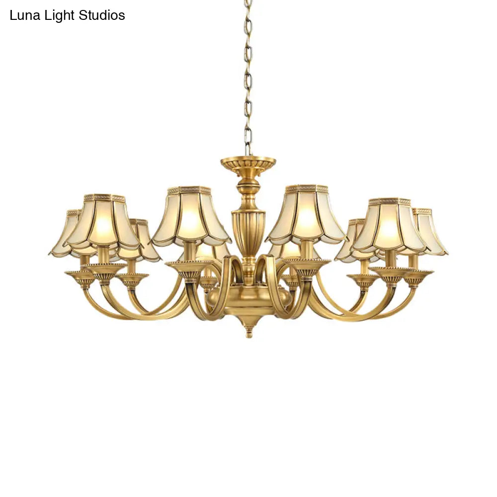 Frosted Glass Panel Chandelier - 6/8/10 Lights Colonial Polished Brass Bedroom Pendant Lamp Elegant