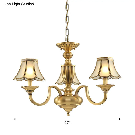 Frosted Glass Panel Chandelier - 6/8/10 Lights Colonial Polished Brass Bedroom Pendant Lamp Elegant