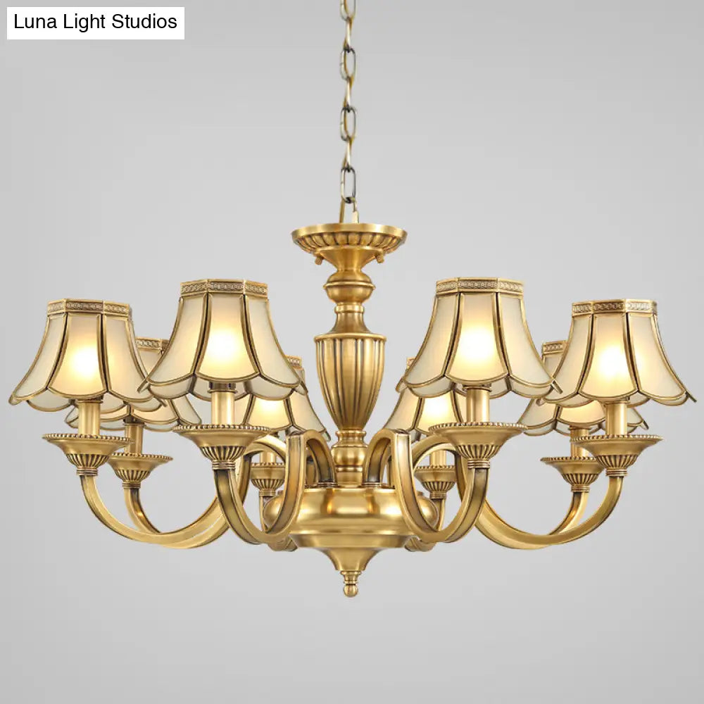 Frosted Glass Panel Chandelier - 6/8/10 Lights Colonial Polished Brass Bedroom Pendant Lamp Elegant