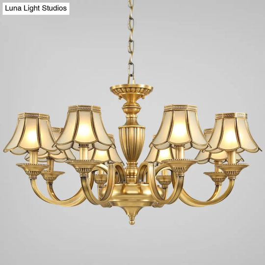 Frosted Glass Panel Chandelier - 6/8/10 Lights Colonial Polished Brass Bedroom Pendant Lamp Elegant