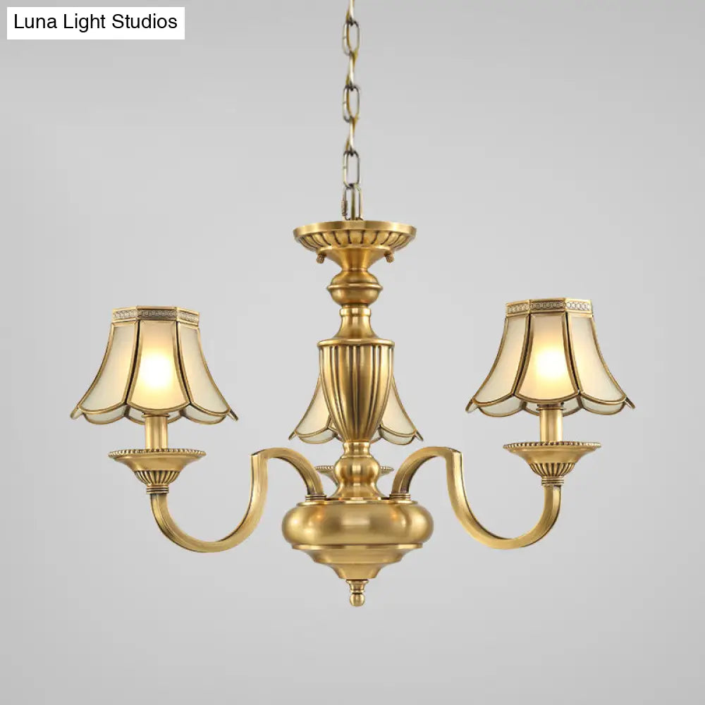 Frosted Glass Panel Chandelier - 6/8/10 Lights Colonial Polished Brass Bedroom Pendant Lamp Elegant