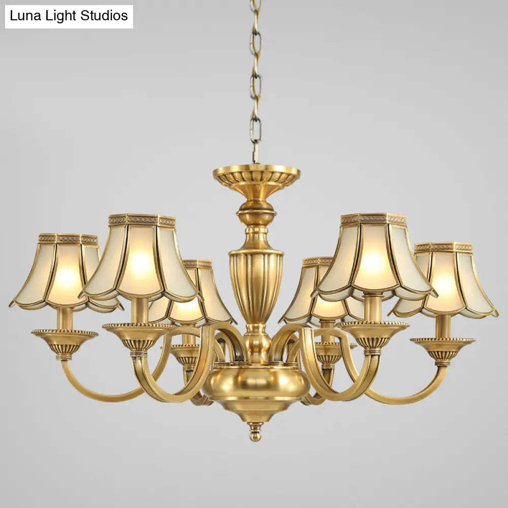 Frosted Glass Panel Chandelier - 6/8/10 Lights Colonial Polished Brass Bedroom Pendant Lamp Elegant