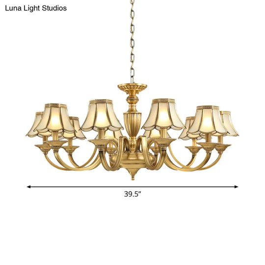 Frosted Glass Panel Chandelier - 6/8/10 Lights Colonial Polished Brass Bedroom Pendant Lamp Elegant