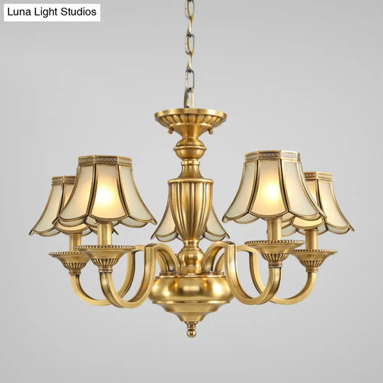 Frosted Glass Panel Chandelier - 6/8/10 Lights Colonial Polished Brass Bedroom Pendant Lamp Elegant