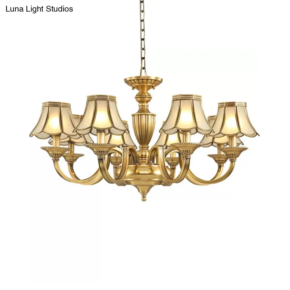 Frosted Glass Panel Chandelier - 6/8/10 Lights Colonial Polished Brass Bedroom Pendant Lamp Elegant