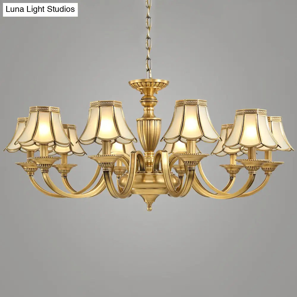 Frosted Glass Panel Chandelier - 6/8/10 Lights Colonial Polished Brass Bedroom Pendant Lamp Elegant