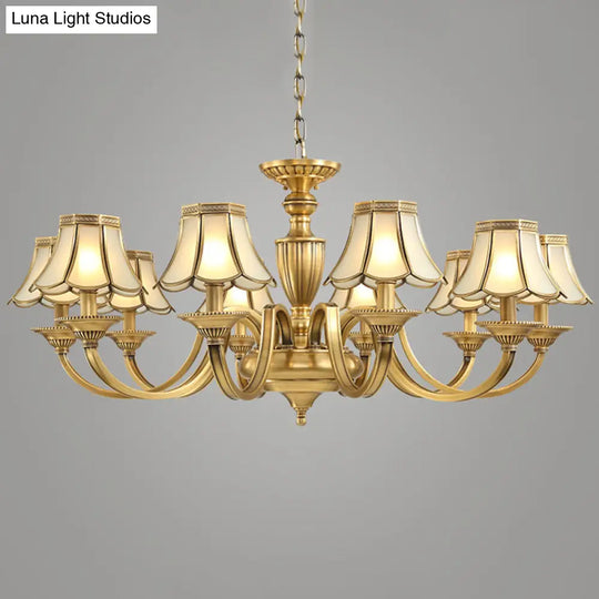 Frosted Glass Panel Chandelier - 6/8/10 Lights Colonial Polished Brass Bedroom Pendant Lamp Elegant