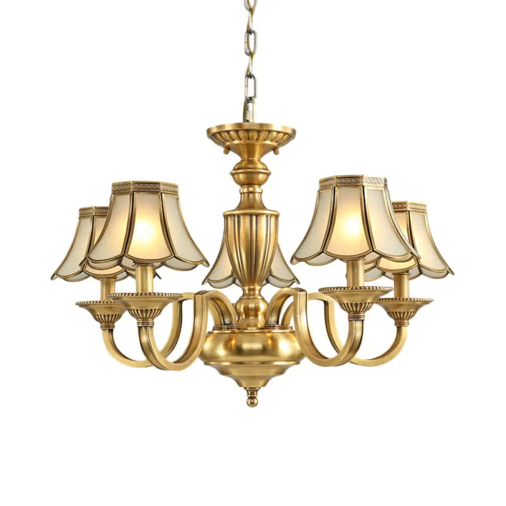 Frosted Glass Panel Chandelier - 6/8/10 Lights Colonial Polished Brass Bedroom Pendant Lamp Elegant