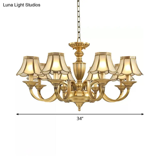 Frosted Glass Panel Chandelier - 6/8/10 Lights Colonial Polished Brass Bedroom Pendant Lamp Elegant