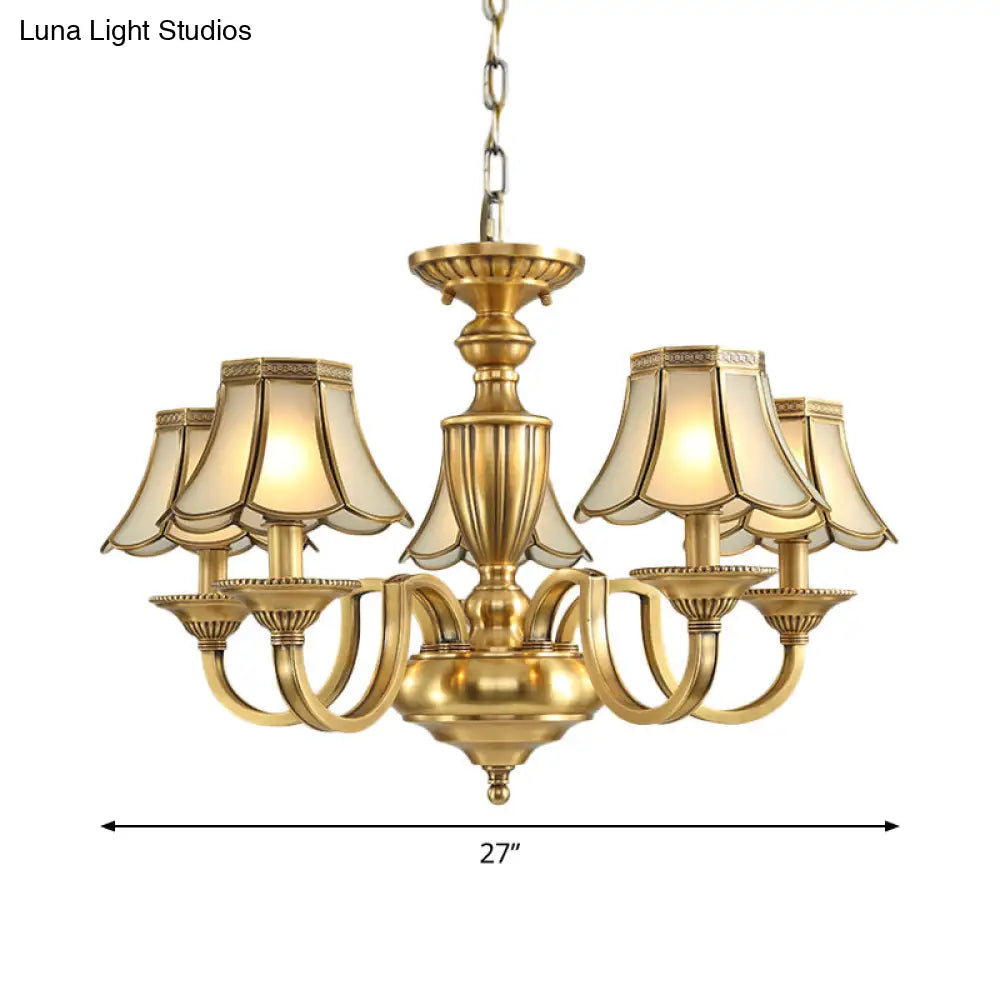 Frosted Glass Panel Chandelier - 6/8/10 Lights Colonial Polished Brass Bedroom Pendant Lamp Elegant