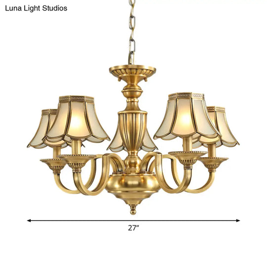 Frosted Glass Panel Chandelier - 6/8/10 Lights Colonial Polished Brass Bedroom Pendant Lamp Elegant